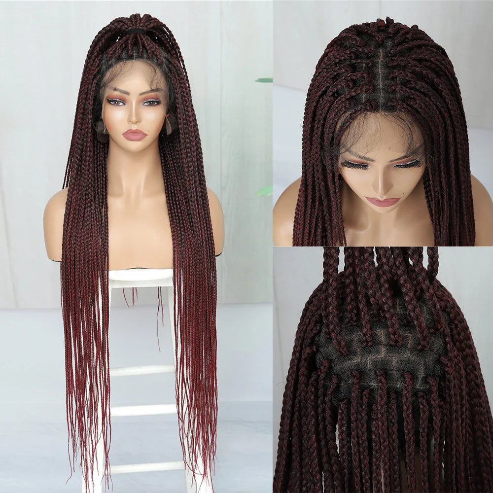 32" Full Lace Front Box Braided Synthetic Wigs Knotless Cornrow Braids Black Lace Frontal Wigs With Baby Hair for Women X-TRESS