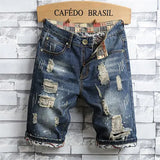 Blue Mens Ripped Short Jeans Clothing Bermuda Cotton Shorts Breathable Denim Shorts Male New Fashion Size 28-40