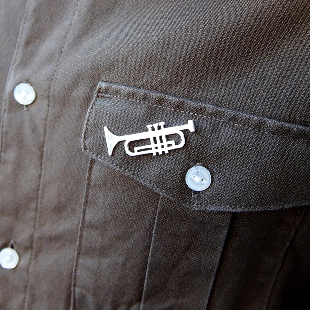 Musical Instrument Trumpet Brooch Pin Stainless Steel Mens Punk Hip Hop Music Brooches Jewelry Elegant Clothing Pin Accessories