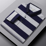 Brand Business Long Sleeve Polo Shirts Men Clothes 2023 Striped Tops Lapel Luxury Clothing Fashion Embroidered Men's Golf Wear