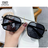 Umanco Trendy Double Beam Square Sunglasses For Men Metallic Ocean Blue Lenses Driver Sunglasses UV400 Design Retro Glasses