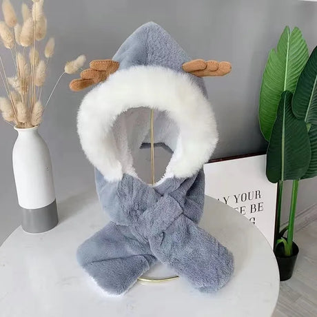 Fur Winter Baby Hat Scarf One-Piece Soft Kids Cap for Girls Boys Cartoon Warmer Neck Ears Baby Bonnet Infant Accessorie