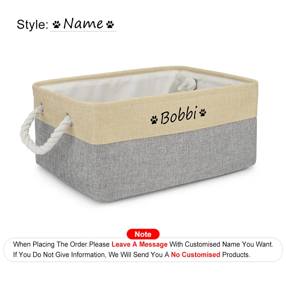 Custom Name Dog Toy Basket Cat Pet Foldable Box Print Personalized ID Storage Baskets For Clothes Pet Accessories