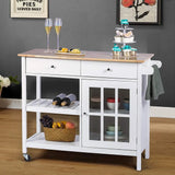 Rolling Kitchen Island Towel Rack Wine Shelf Portable Kitchen Cart Wood Top Kitchen Trolley With Drawers and Glass Door Cabinet