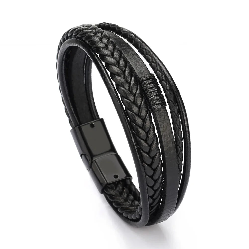 Trendy  Leather Bracelets For Men Multilayer Braided Rope Bracelets For Male Bracelets Jewelry Pulsera Hombre