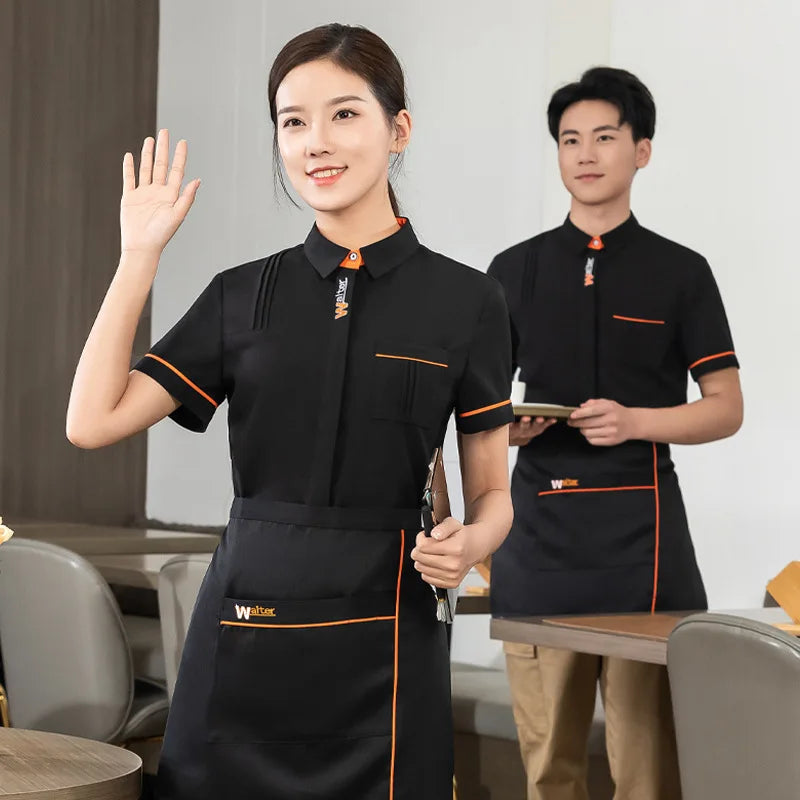 Milk Tea Shop Work Clothes Summer Catering Restaurant Waiter Uniform Woman Baker Waiter Shirt Hotel Food Serice Waitress Uniform