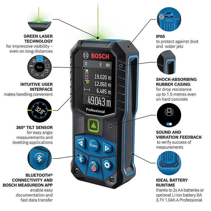 Bosch Professional Laser Measure Instrument GLM 50-27 CG 50M Green Laser Rangefinder IP65  Bluetooth Electronic Measuring Rule