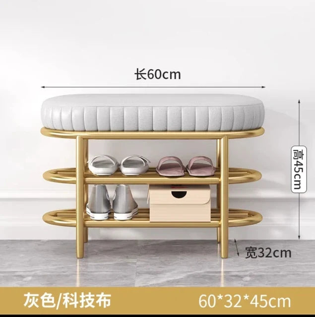 Nordic Shoe Bench Soft Cushion Multifunctional Shoe Rack Metal Frame Home Furniture Hallway Shoe Rack Bench