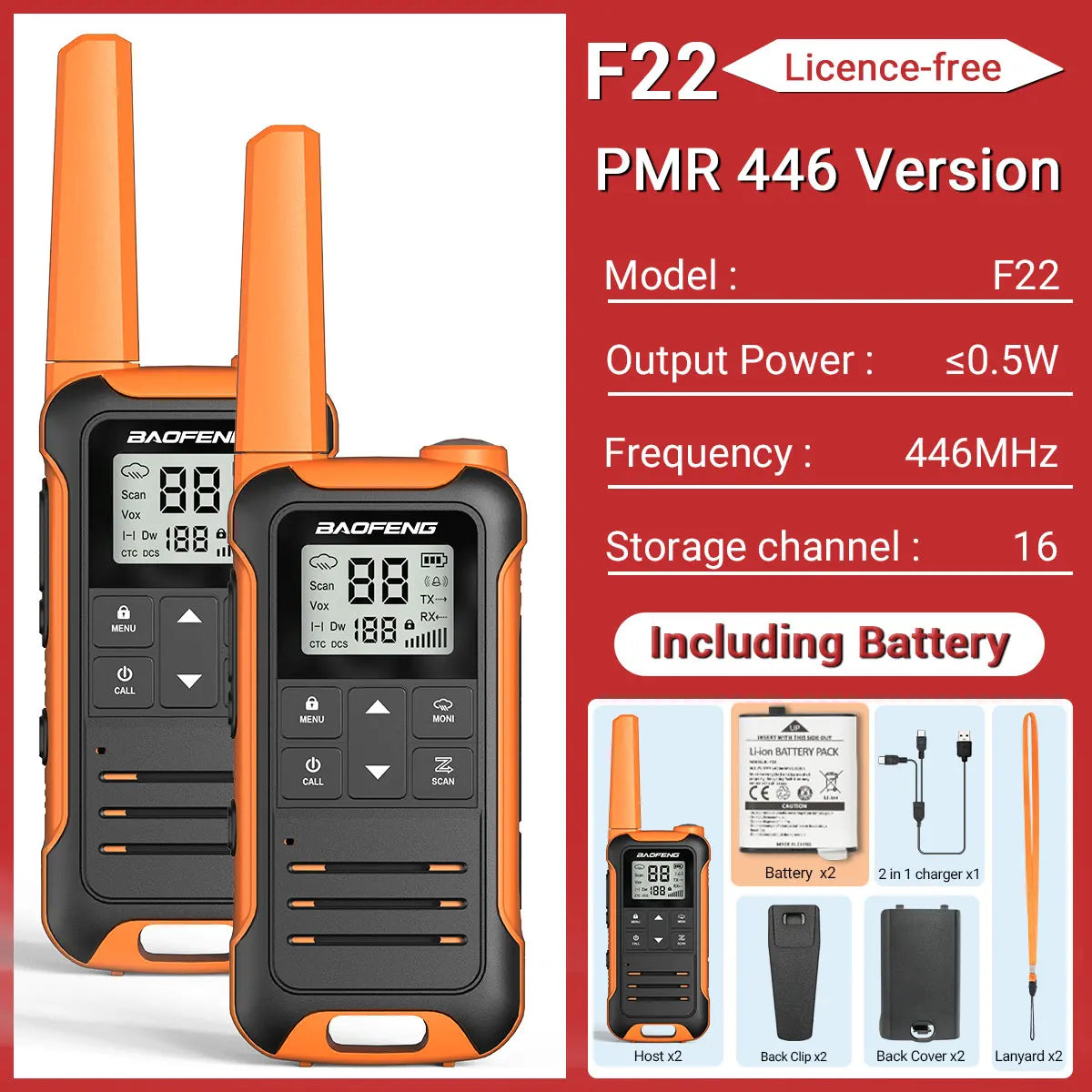 2PCS Baofeng F22 Walkie Talkie Portable Mini Communication Radio Profesional PMR446 /FRS Talkie Walkies Transceiver Radio