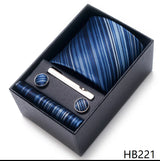 Luxurious Dropshipping 8 cm Birthday Gift Silk Tie Hanky Pocket Squares Cufflink Set Tie Clip Necktie Box Geometric