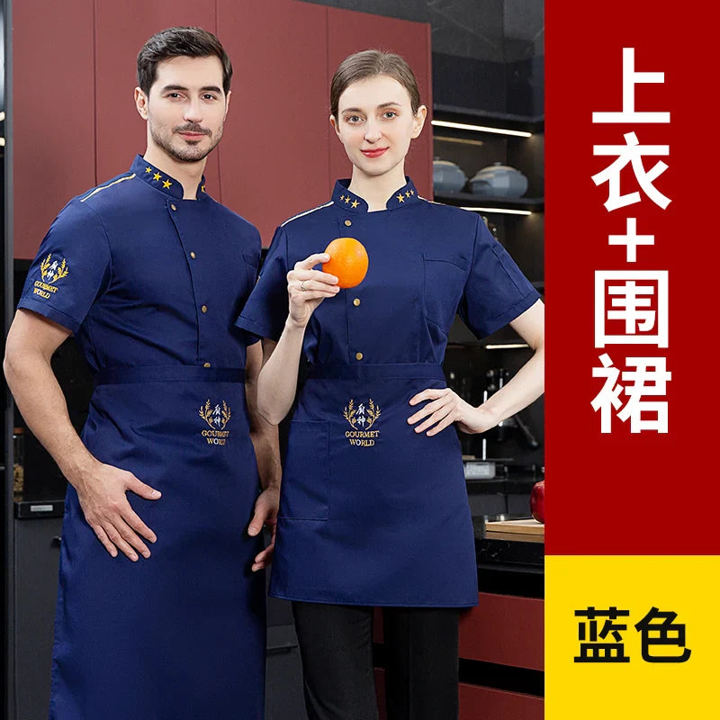 black Chef Jacket Short Sleeve chef uniform Cook Coat Chef T-shirt Baker Work Uniform Waiter Restaurant Hotel Clothes women Logo