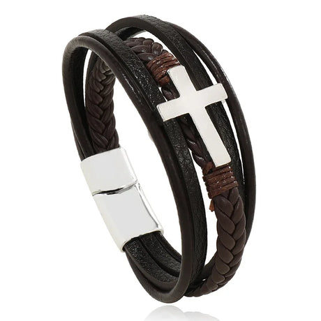 Trendy  Leather Bracelets Men Stainless Steel Multilayer Braided Rope Bracelets For Male Bracelets Jewelry Pulsera Hombre