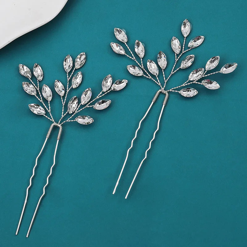 Bride Hairpins Wedding Hair Accessories Trendy Crystal U-shaped Alloy Hair Sticks Forks Girls Banquet Crowns Noiva Jewelry