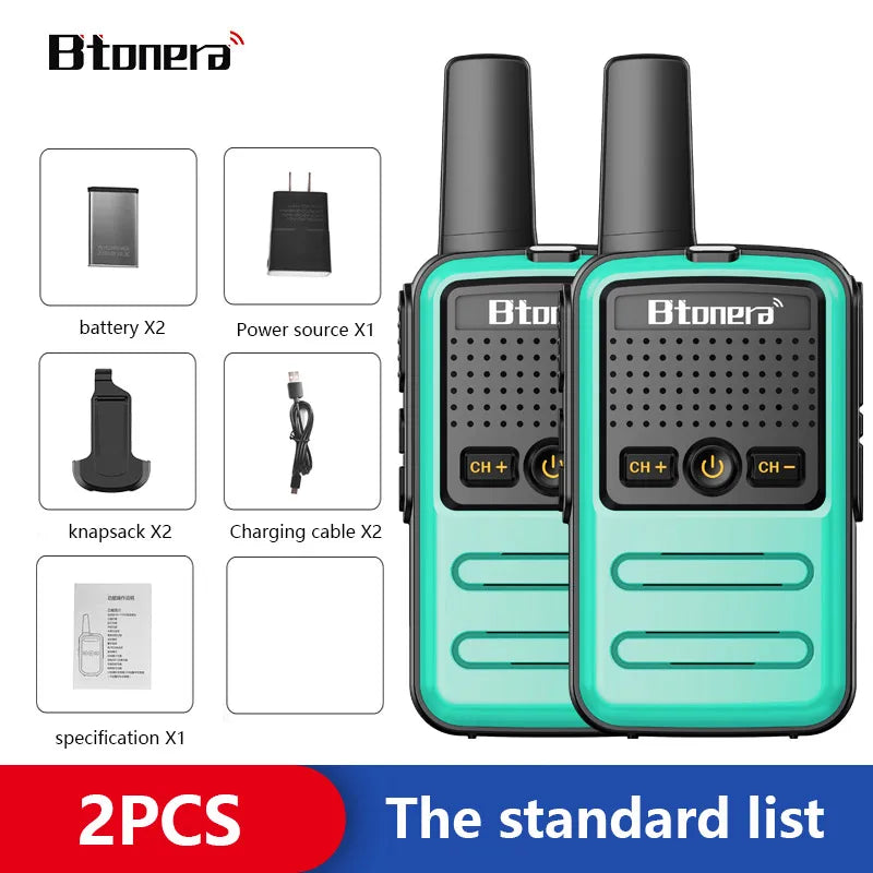 Btoera 2 Pcs Mini Walkie Talkie PMR 446 Portable Two-way Radio Ht PTT Walkie-talkies 5W 16CH UHF 400-470MHz Portable Radio for