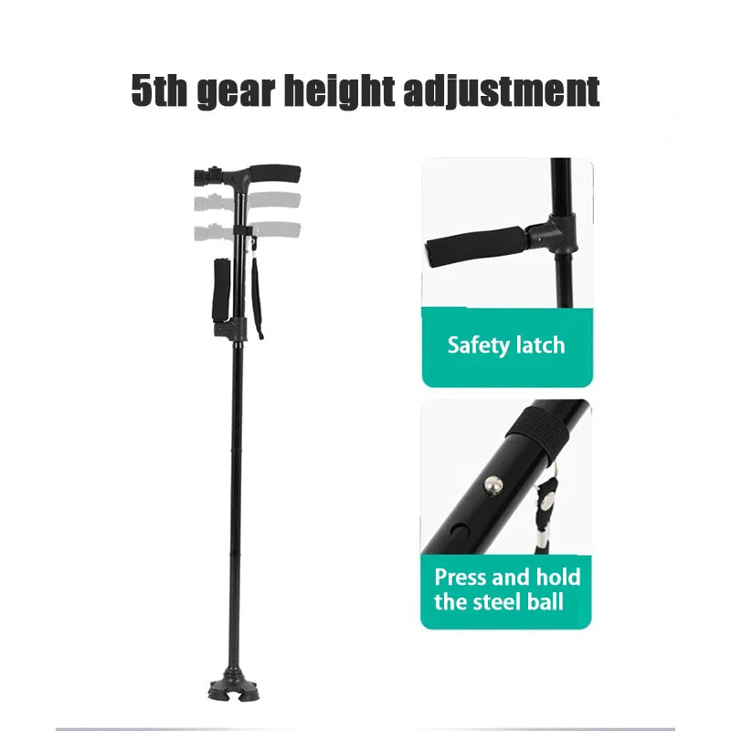 95cm Folding Trekking Poles Double Handle Walking Sticking With Flashlight Telescopic Crutches For Elderly People Trusty Sticks