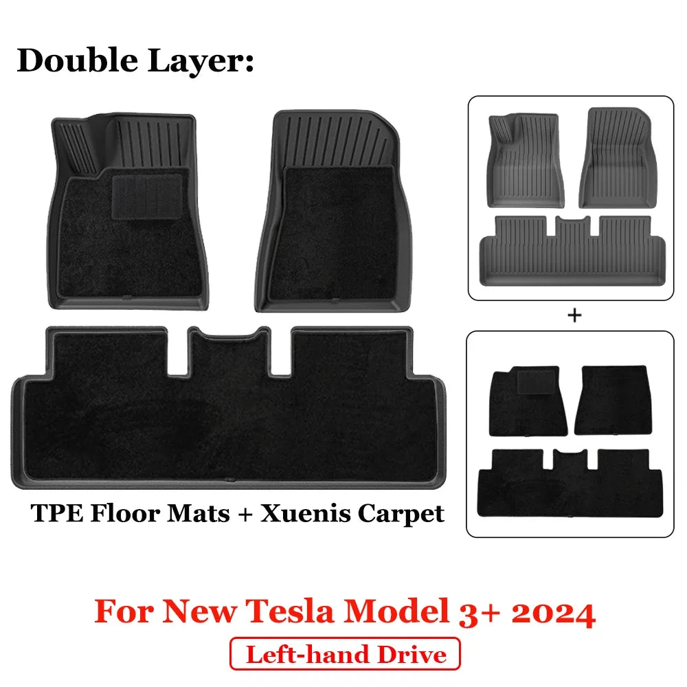 For 2024 New Tesla Model 3 Highland Floor Mats TPE All Weather Front Rear Cargo Liner Mat, Waterproof Anti-Slip Mats Accessories