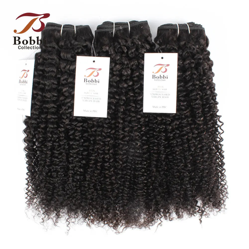 Afro Kinky Curly Bundles With Closure Transparent 4x4 Lace Free Part Natural Black Remy Human Hair Weave 10-30 inch BOBBI