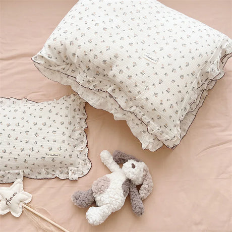 Vintage Floral Muslin Cotton Baby Bedding Set Girls Infant Kids Cot Crib Bedding Set Duvet Cover Sheet Pillowcase Without Filler