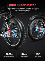 AMYET S8 Electric Bike 2000W Dual Motor 20*4.0 Fat Tire Hydraulic Disc Brake Ebike 25AH Long Distance Mountain Bicycle Adults