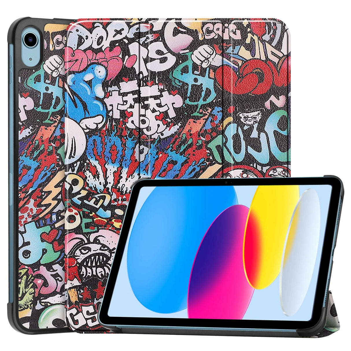 IPad 10.8 Inch Shell Apple Tablet Painted Graffiti Protective Case With Three Fold Bracket E-Book Shell iPad Screen Leather Case