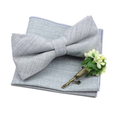 Solid Color Mens Bowtie Brooch Set 100% Cotton Pink Blue Bow Tie Flower Lapel Pin Romantic Wedding Party Suit Shirt Accessories