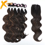 X-TRESS Body Wave Hair Bundles With Middle Part Closure Soft Synthetic Hair Weave Extensions For Black Women 7PCS One Pack