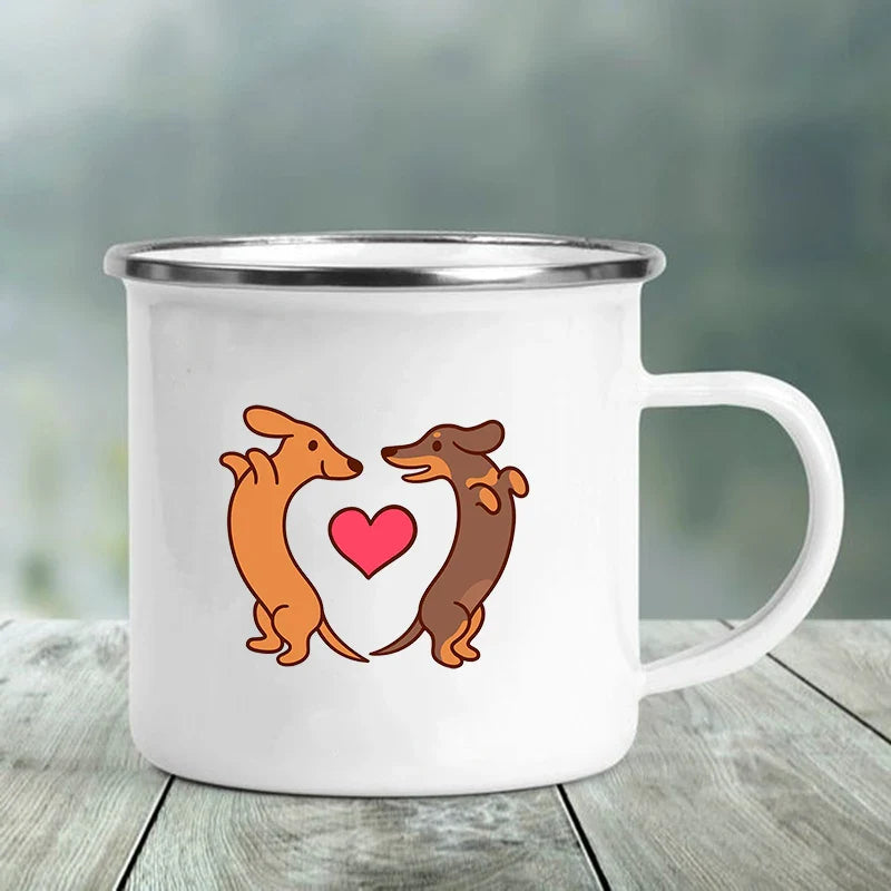 I Love Dachshunds Printed Enamel Mug Creative Glass Coffee Drinks Dessert Milk Cup Glass Vintage Heatable Handle Drinkware Gifts