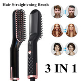 Professional Hair Straightener Brush Electric Black Beard Hot Comb PTC Heating Ceramic Straightening Hair Styling Appliances