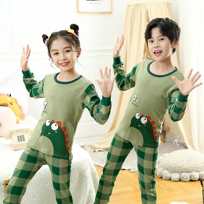 Autumn Cotton Sleepwear Sets for Children Baby Girls Lovely Heart Pajamas 2Pcs Long Sleeve Shirts+Pants Loungewear Kids Clothing