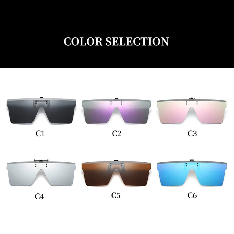 YAMEIZE Clip On Sunglasses Women Men Polarized Flat Top Sun Glasses Mirror Fashion Brand Designer Eyeglasses Shades Uv400 Oculos