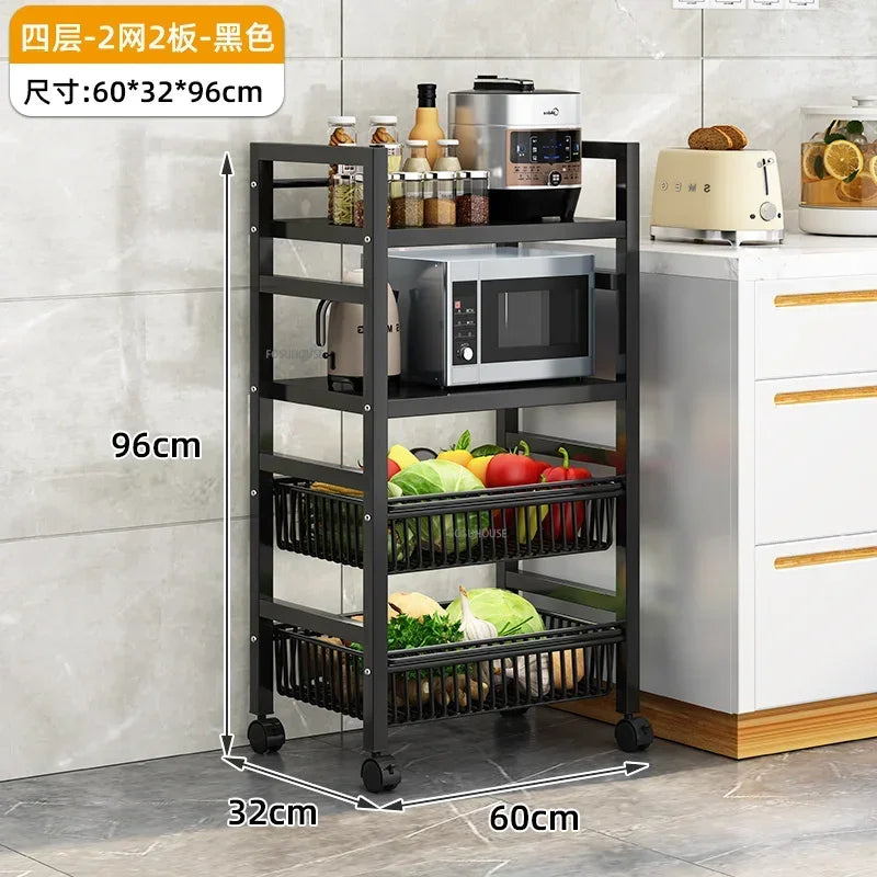 Home Kitchen Trolley Multifunction Oven Microwave Cart Moving Floor Fruit Vegetable Storage Cart Kitchen Island Trolley Cart Z