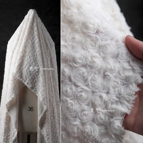 White Plush Fabric Soft and Thick Home Textile Coat Clothing Designer Cloth Diy Apparel Sewing Meters Pure Polyester Material