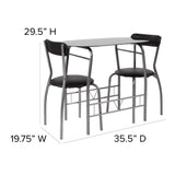 Sutton 3 Piece Space-Saver Bistro Set with Black Glass Top Table and Black Vinyl Padded Chairs Dining Room Sets