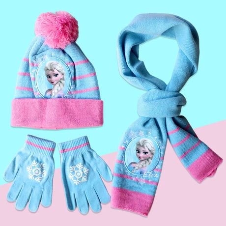 New Autumn Winter Children Hat Elsa Classics Disney Princess Cartoon Cap Scarf Hat Glove Warm knitted hat Girl Christmas Hat