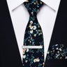 Yourties Men's Cotton Champagne Necktie with Clip Pocket Square Set for Wedding Business Causal Blue Floral Print Tie for Man