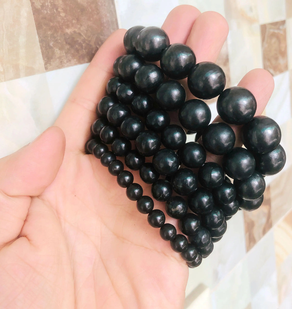 PANGEM-Wholesale 1pcs 100% Natural Russia Shungite Bracelet,Healing Stone Bead 6mm 8mm 10mm 12mm 14mm,Real Shungite Bead