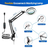 8x Magnifier Glass Swing Arm Flexible Clamp-on Table Lamp  Dimmable Illuminated Magnifier LEDs Desk Light 3 Color Modes Lamp