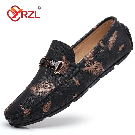 YRZL Loafers Men Casual Shoes Luxury Brand 2022 Mens Loafers Feather Print Moccasins Breathable Slip on Loafers for Men Size 48