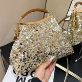 2023 Elegant Women Glitter Sequin Shell Clip Evening Clutch Purple Gold Bling Messenger Bags Luxury Designer Wedding Handbags