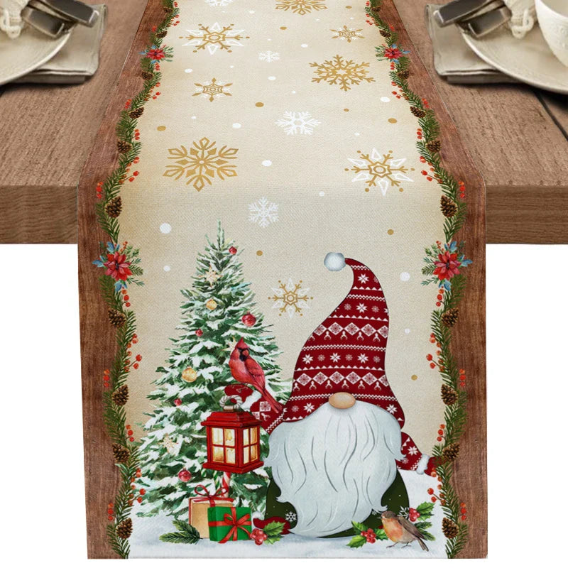 Christmas Tree Snowman Linen Table Runners Kitchen Dining Table Decor Farmhouse Navidad Xmas Winter Table Runners Wedding Decor