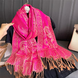 Luxury Pashmina Silk Scarf Shawl Wrap Paisley Jacquard Flowers Borders  Layers Reversible Classic Tassels For Women 70X190cm