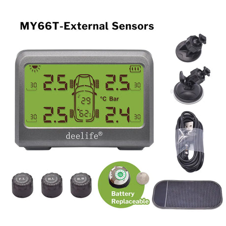 Deelife Car TPMS Solar Tire Pressure Monitoring System For 4 Wheel Alarm Warning With 0-8 Bar Tyre TMPS 4 Sensors