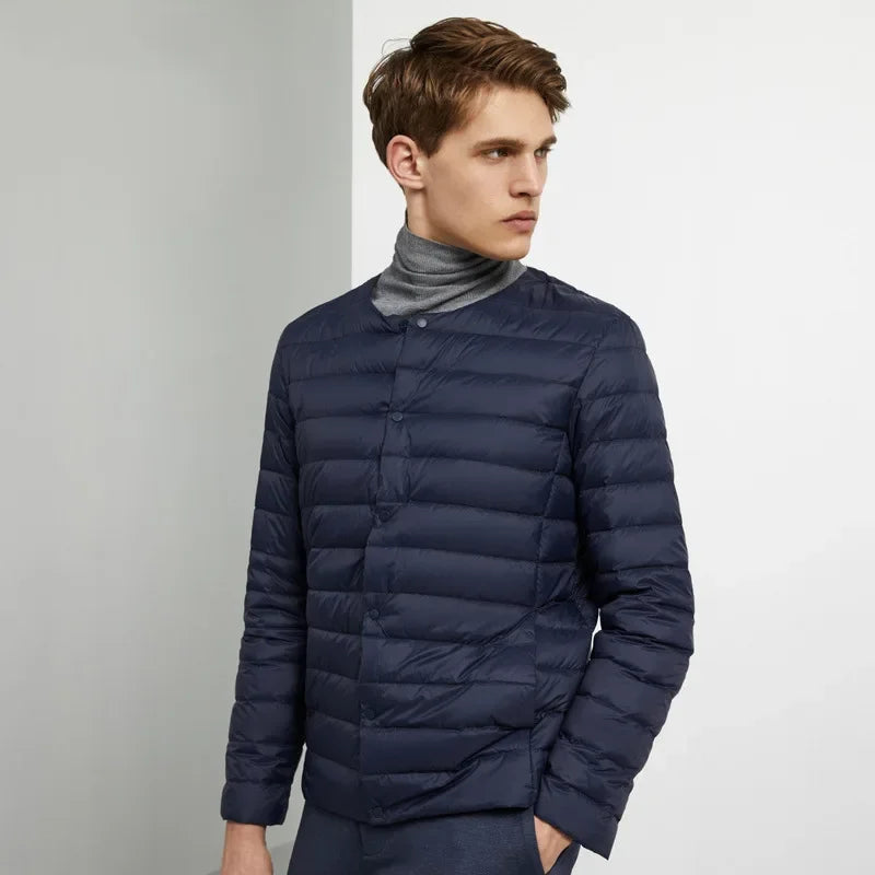 Men's Liner Duck Down Jacket O-neck Variable V-neck 2023 New Men Winter Keep Warm Collarless Ultralight Quilted Puffer Coat