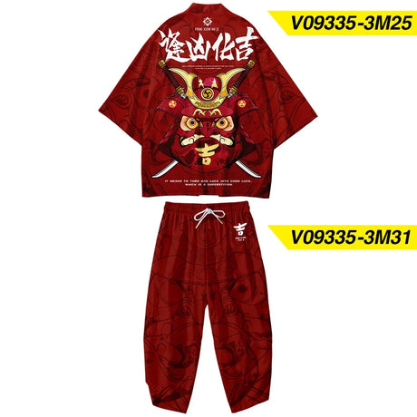 Two-piece Suit Plus Size S-6XL Loose Japanese Cardigan Women Men Cosplay Yukata Clothing Harajuku Samurai Kimono + Pants Sets