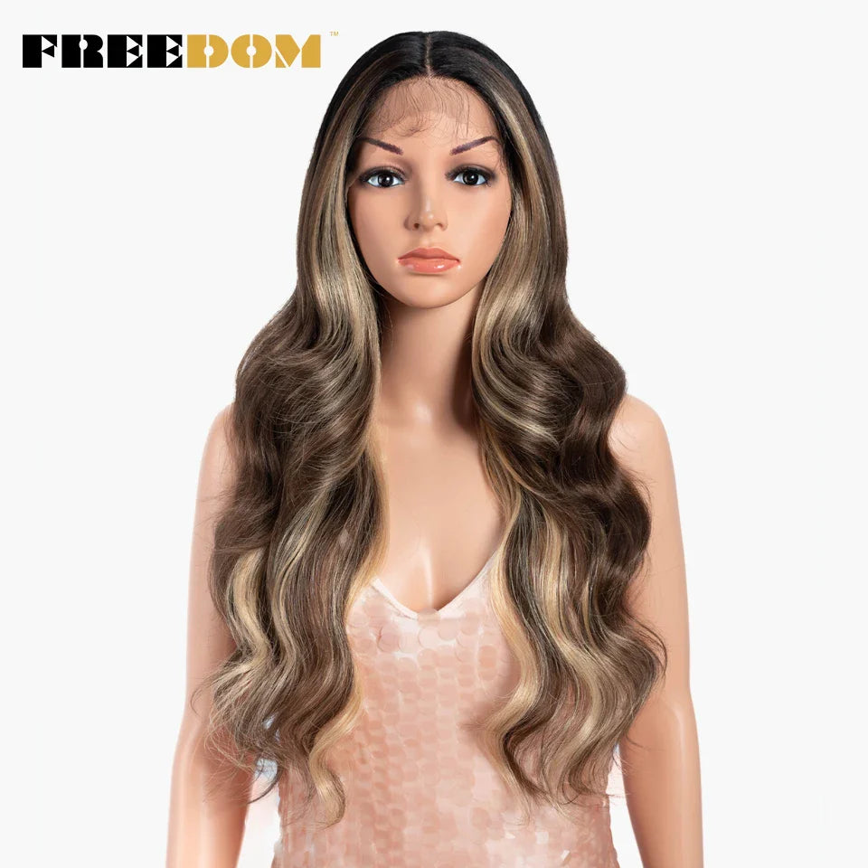 FREEDOM Synthetic Lace Front Wigs Body Wave Ombre Blonde Brown Ginger Lace Wigs For Black Women Heat Resistant Cosplay Wigs