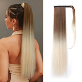 LOUIS FERRE Straight Ponytail Extension 26 inch Pony Tail Natural Long Ponytails Wrap Around Synthetic Hairpieces for Women Girl