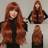 Copper Ginger Brown Wigs with Bangs Natural Synthetic Long Wavy Wigs for Black Women Afro Cosplay Daily Heat Resistant Hair Wig