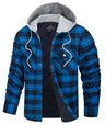 TACVASEN Cotton Flannel Shirt Jacket with Hood Mens Long Sleeve Quilted Lined Plaid Coat Button Down Thick Hoodie Outwear