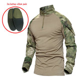 Men Combat Work Clothes Long Sleeve Tactical Elbow Pads Uniform Cotton Military CP Camouflage Shirt Man T Shirts