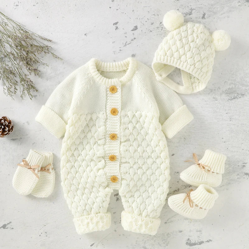 Baby Rompers Clothes Autumn Winter Knitted Newborn Boys Girls Solid Plain Jumpsuits Fashion Solid Plain Toddler Kids Unisex Wear